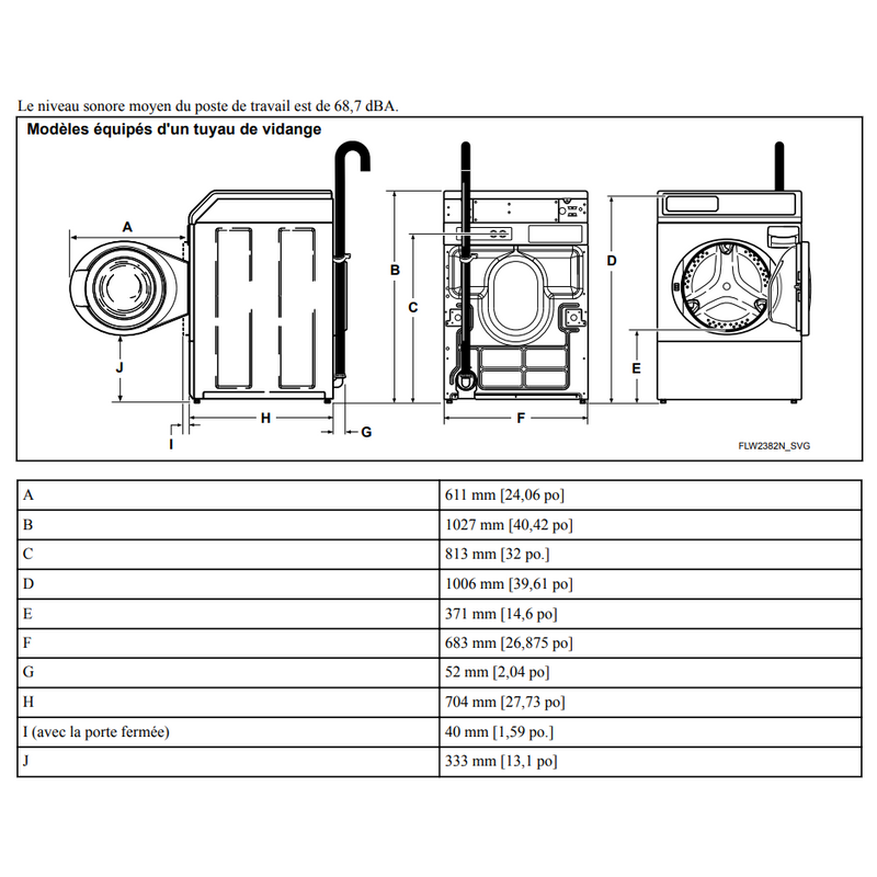 Lavelinge professionnel 10 kg, pompe de vidange, alimentation 400 V